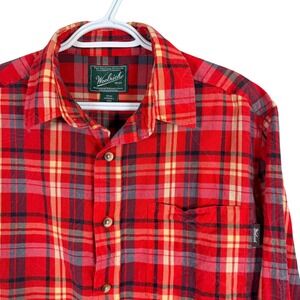 Woolrich Shirt Button Up Mens M Red Plaid Long Sleeve 100% Cotton